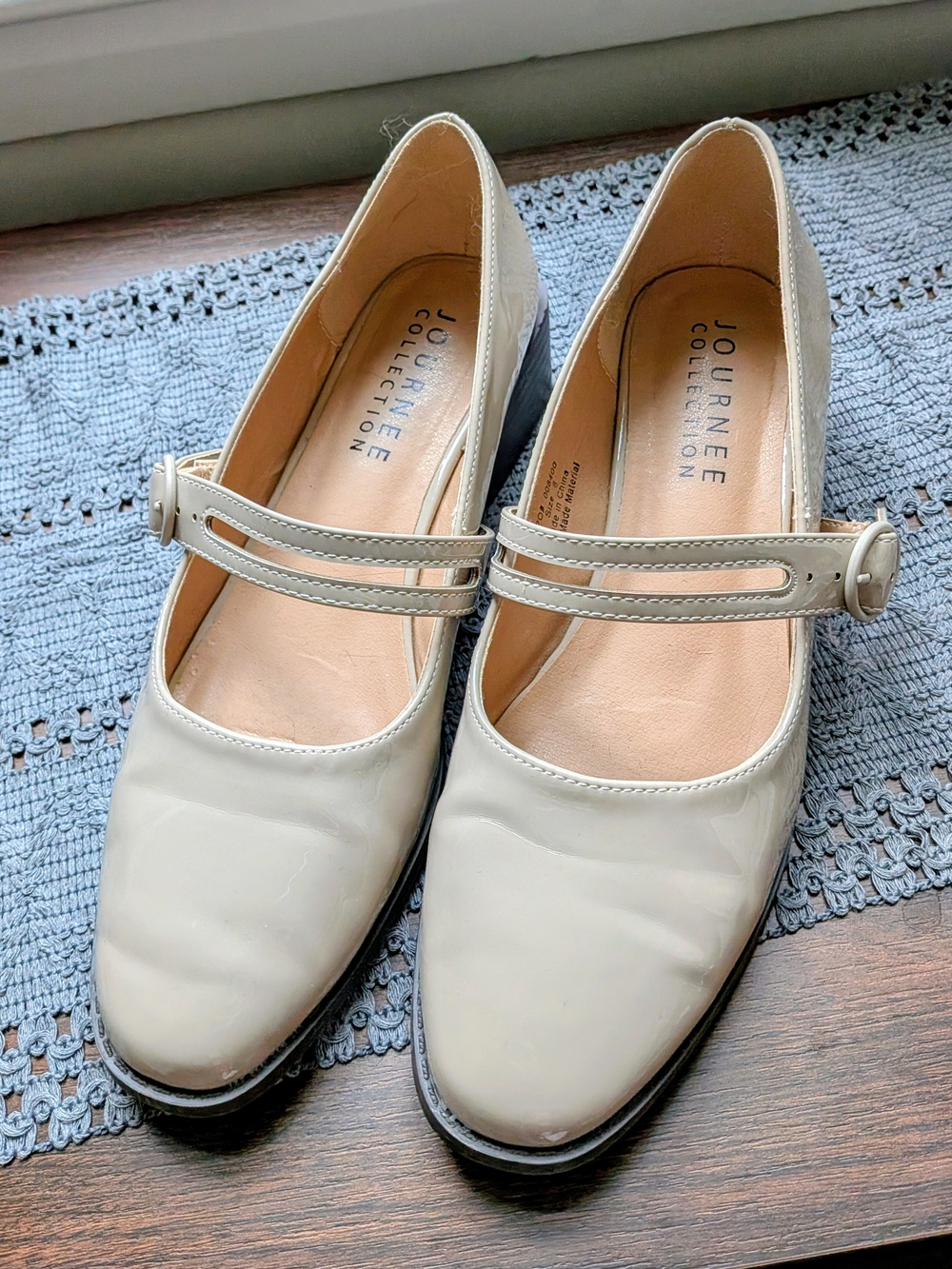 Journee Collection Cream Patent Double-Strap Mary Janes